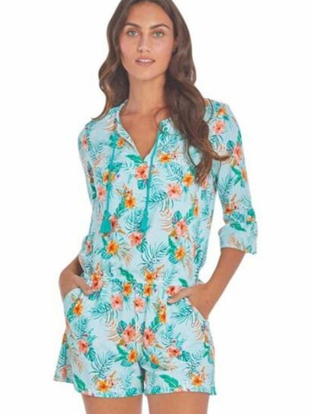 Cabana Life Ruffle Sleeve Romper Cayman Floral Tropical UPF 50+ Women's Size XL
